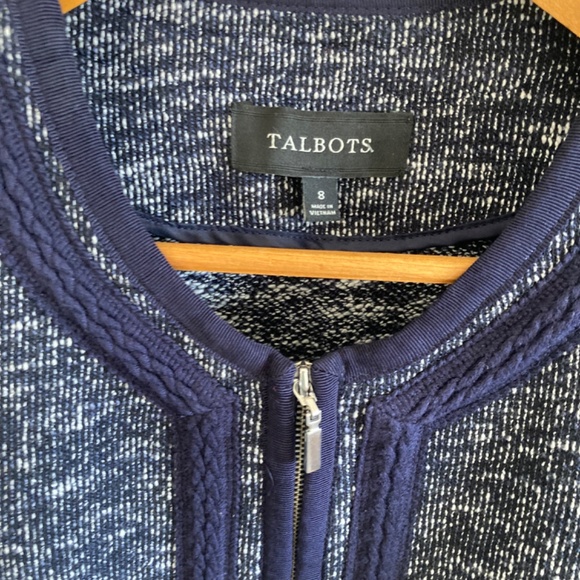 TALBOTS Classic ladies Tweed Type Jacket Traditional Navy and White Sz 8 - Picture 2 of 6